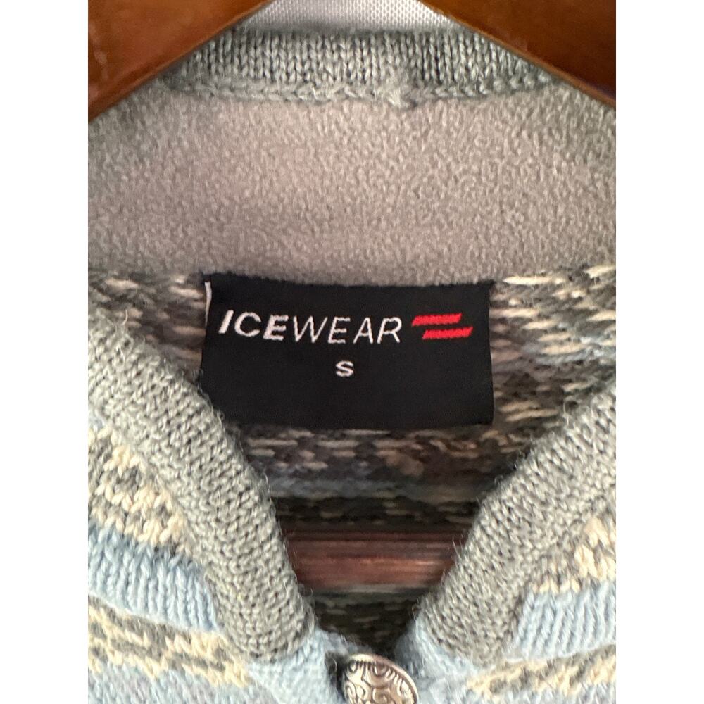 Women’s Ice Wear Small Cream Blue Gray Patterned Cardigan - Picture 5 of 6